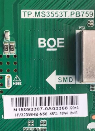 MAIN FUENTE / PARA TV SHARP / NUMERO DE PARTE 3200555620 / TP.MS3553T.PB759 / N18083307-0A03358 / 320021047807005 / HU32N50H / MODELO LC-32Q3170U - Imagen 3
